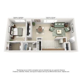  Floor Plan 1 Bed 1 Bath